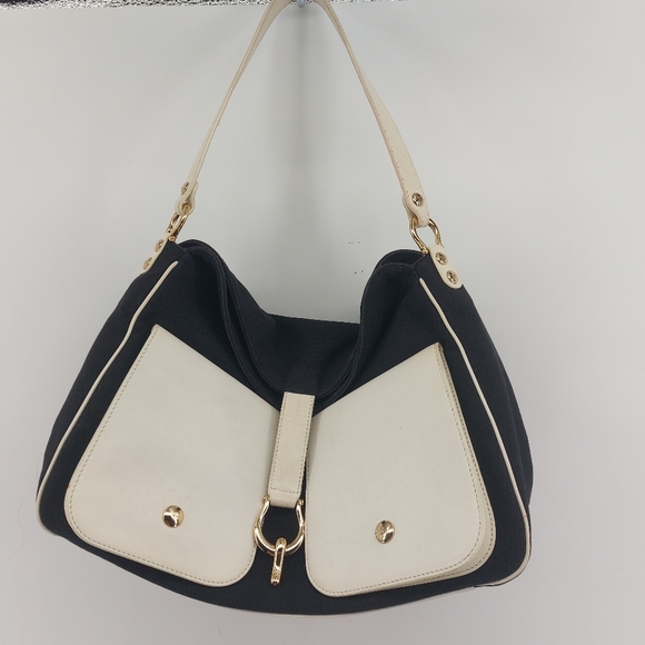 kate spade Black Canvas and White Leather Shoulder Bag - Picture 1 of 11